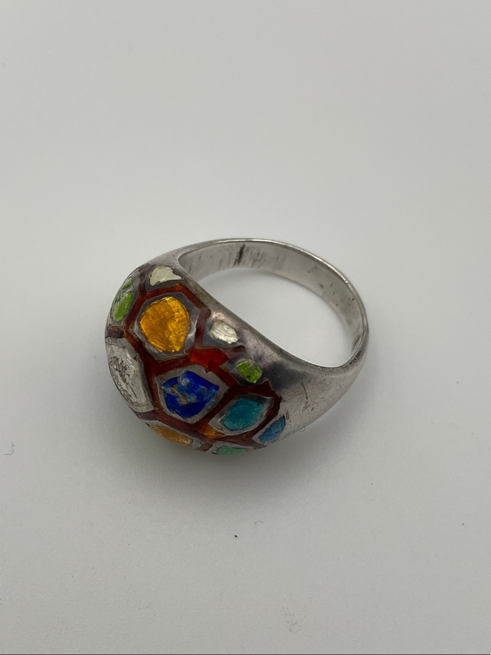 Vintage Sterling Silver Enamel Dome Ring